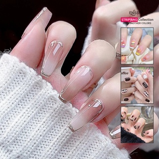 24pcs Short Square French Pink Blush With Gold Edge False Nails, Includes  Jelly Gel Strips And Nail File, Easy And Reusable For Women And Girls Who