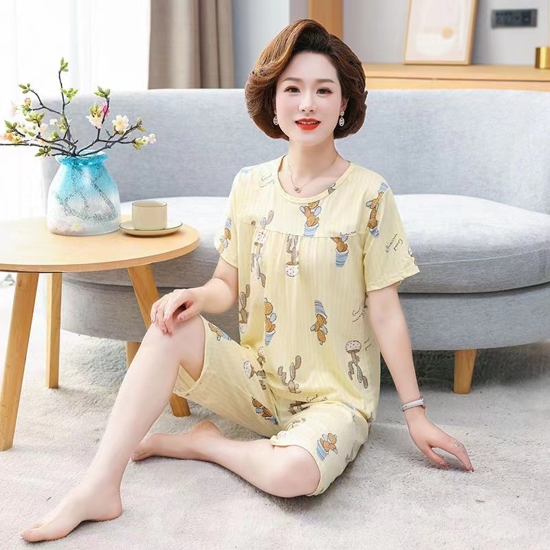 Baju tidur wanita Set pyjamas women Nightwear plus size sleepwear Middle aged and elderly mother pajamas women s summer