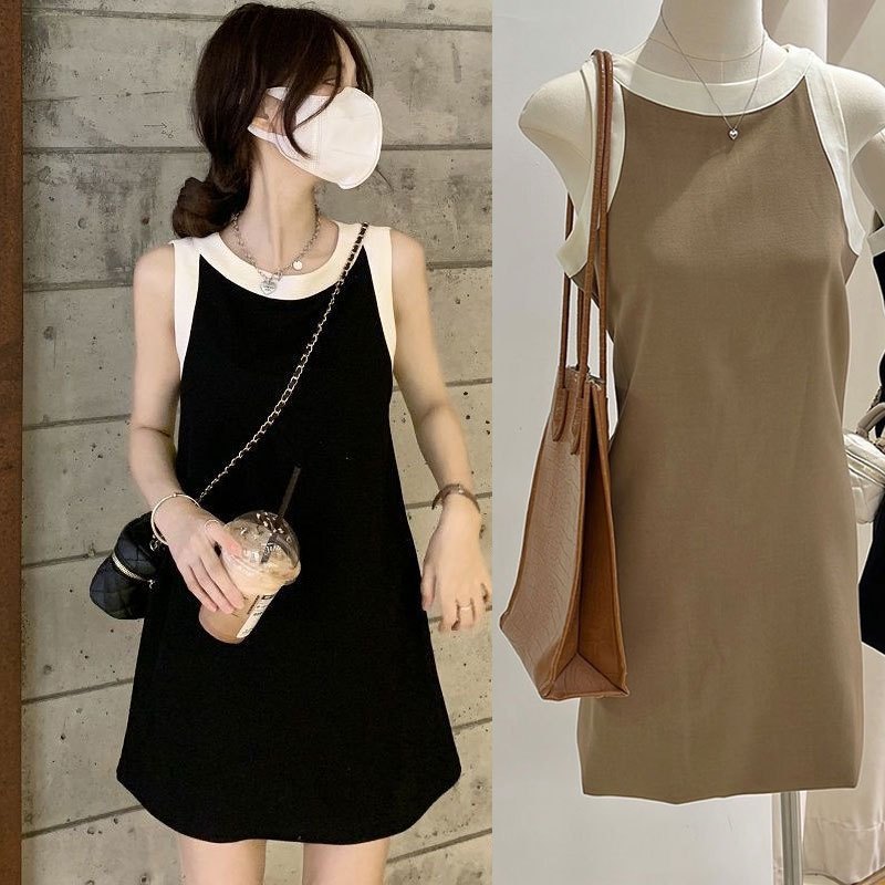 Korean Summer Dress Women Casual Loose A-line Knit Short Mini Vest Dresses 