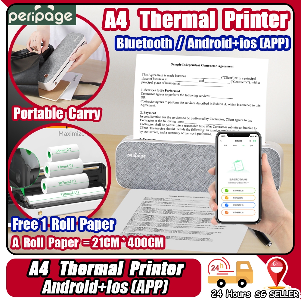 Peripage A4 Inkless Printer Portable Thermal Direct Printer Mini