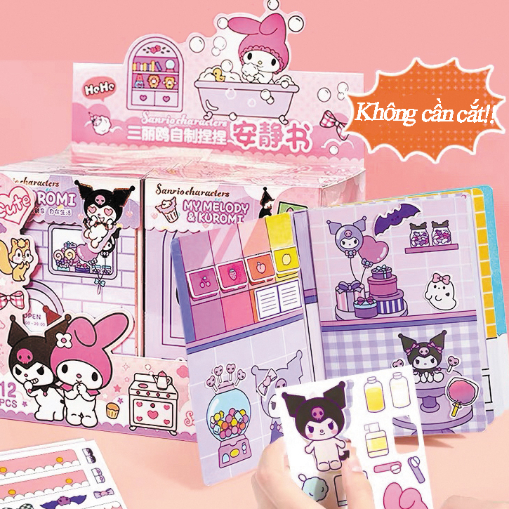 Diy Not Cut Free Sanrio Quiet Book Melody Kuromi Paper Doll House ...