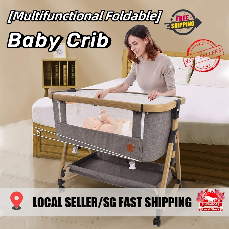 SG STOCK 3-in-1 Multifunctional Baby Crib Baby Cot Foldable Baby Bed ...