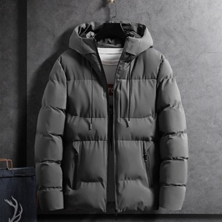 Winter Jacket Men Mid-length Thickened Warm Hooded Padded Jackets Solid  Color Casual Puffer Jacket Coats