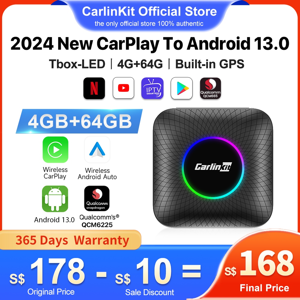 SM6225 CarlinKit CarPlay Ai Box Android 13 Smart TV Box Netflix IPTV  Streaming Box for Car