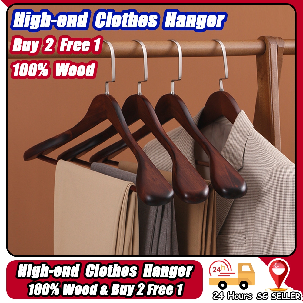 🇸🇬 ReadyStock 100 Wooden hanger Wide Shoulder Wooden Hangers Non
