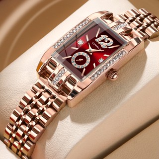 Gold rectangular sales women's watch