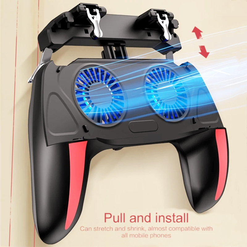 thumbnail interactive-video image 1 of Mikirini Phone Game Controller With Cooling Fan & Built-in Battery - 6 Finger Triggers For PUBG/COD 1 of 11