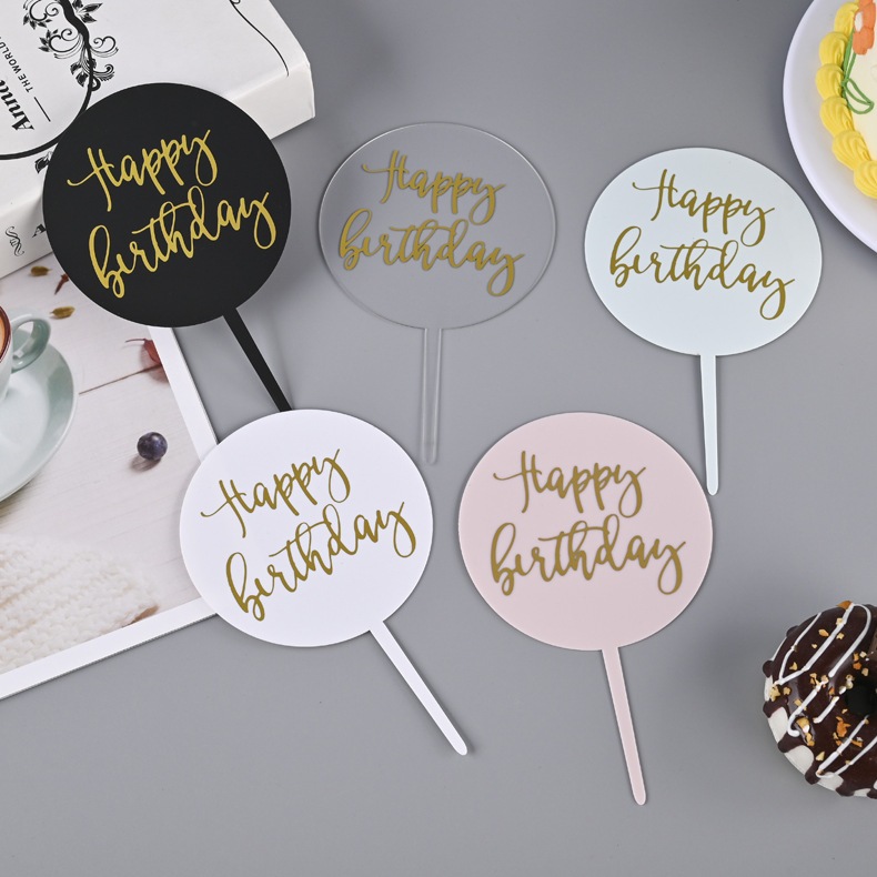 Happy Birthday Cake Topper Round Shape Acrylic Cake Topper for Birthday ...