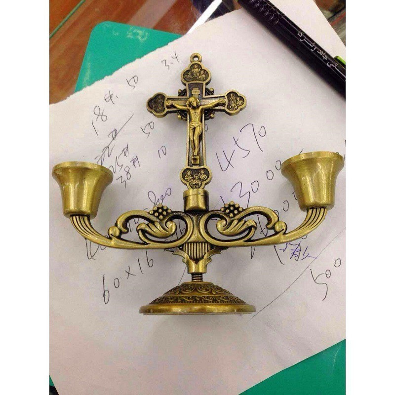 2pieces Christian Catholic holy things brass candlestick cross 12*13cm