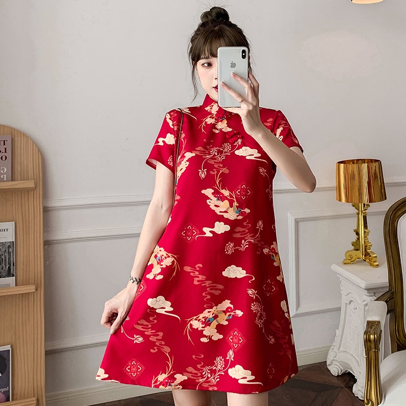 M-4Xl) Plus Size Chinese Cheongsam Top And Wide Leg Pants Set