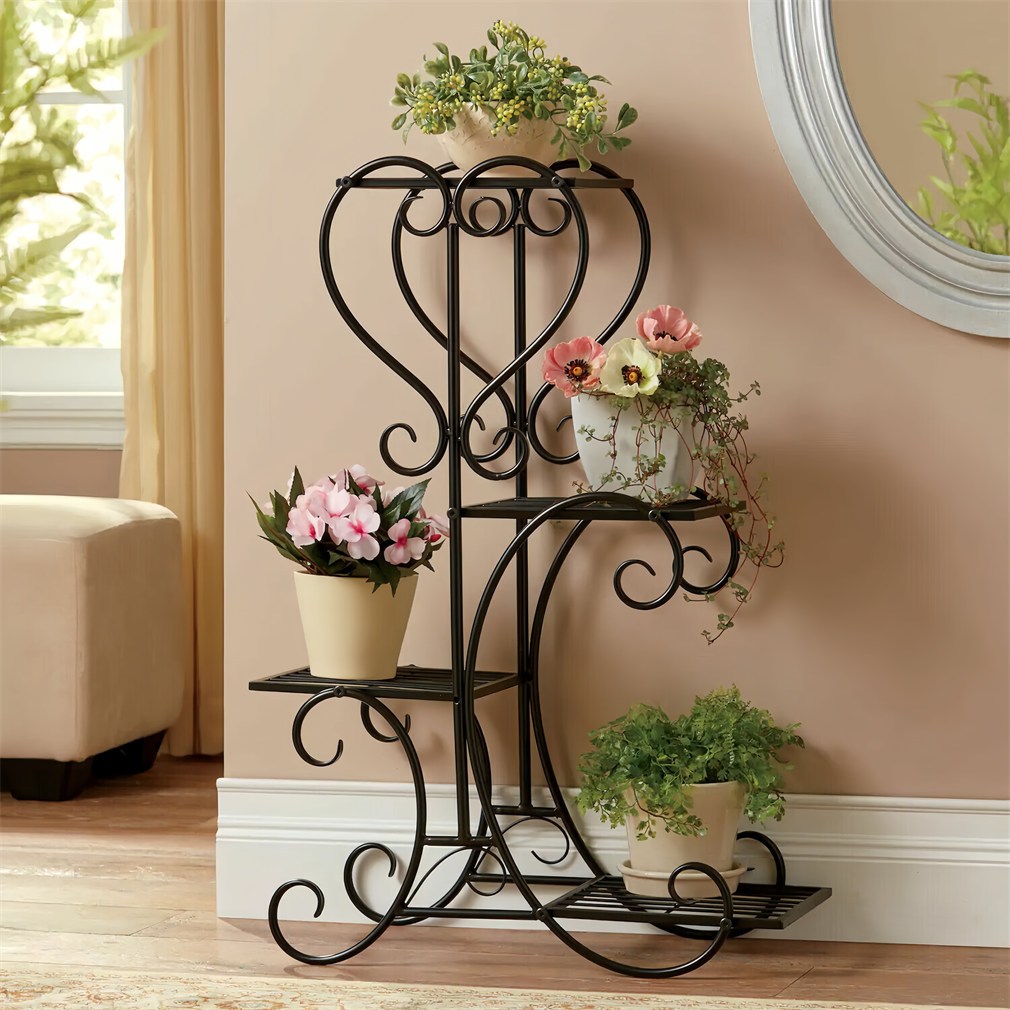 Metal Plant Stand Flower Pot Plant Stand Display Indoor Outdoor 4 Tier ...