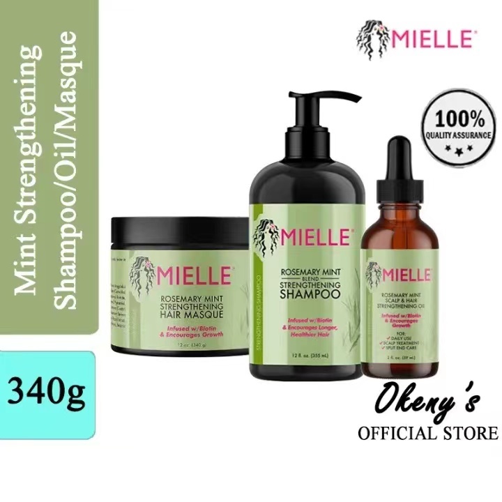 Mielle Organics Rosemary Mint Hair Strengthening Shampoo/Oil/Masque infused  with biotin, peppermint and essential oils to help grow and maintain length