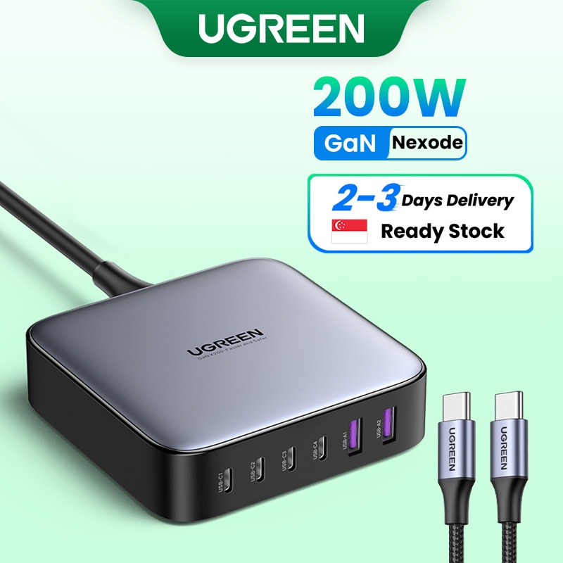 ugreen nexode 200w  UGREEN Nexode 200W USB C Charger Plug 6 Ports GaN PD  Desktop Power Adapter with 1m USB C Cable Compatible with MacBook Pro/Air  M1, iPhone 15/14, iPad Pro