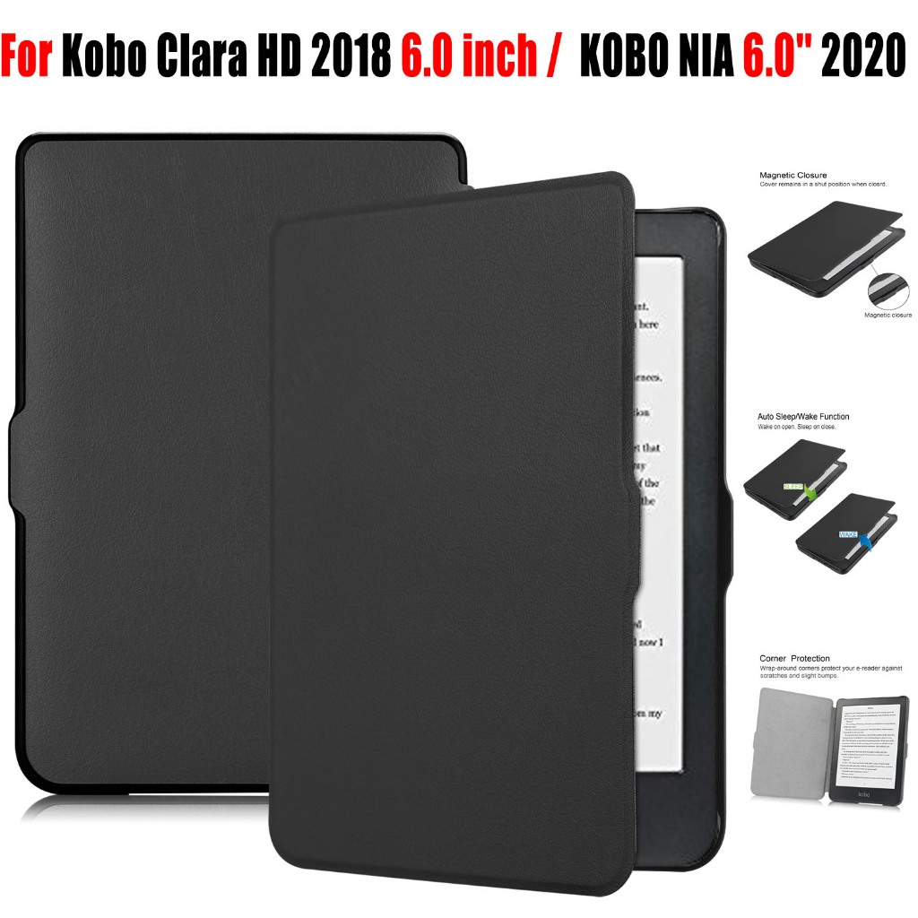 PU Leather Case for Kobo Nia 2020 / Clara HD 6 inch Ebook-Reader Protective  Cover Auto Sleep Wake Funda Coque