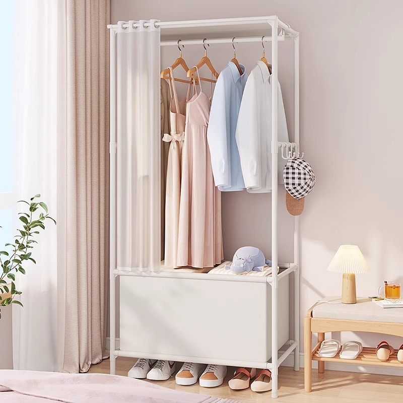 (SG STOCK)Clothes Rack Multifunctional Wardrobe With Curtain +4 Storage ...