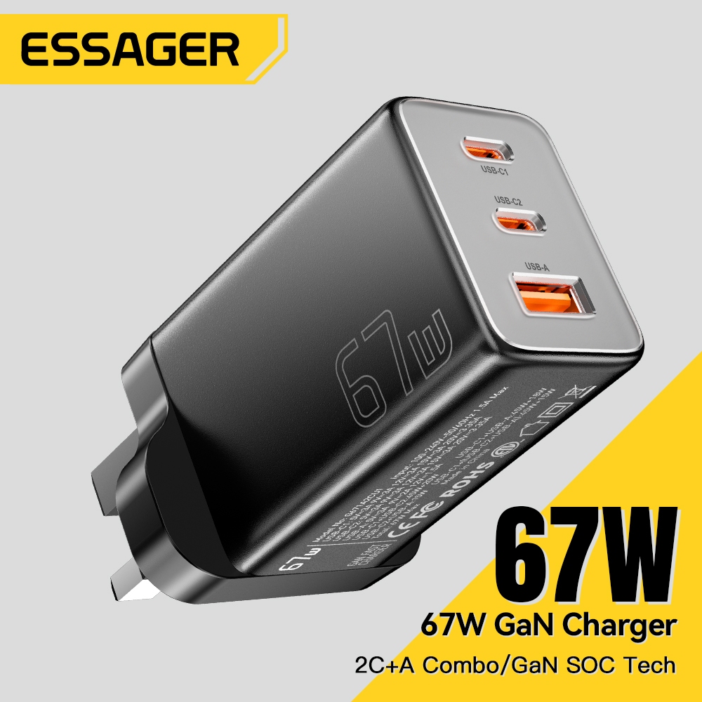Essager L GaN 67W Type C+USB 3Ports Fast Charging Charger For PD QC PPS ...