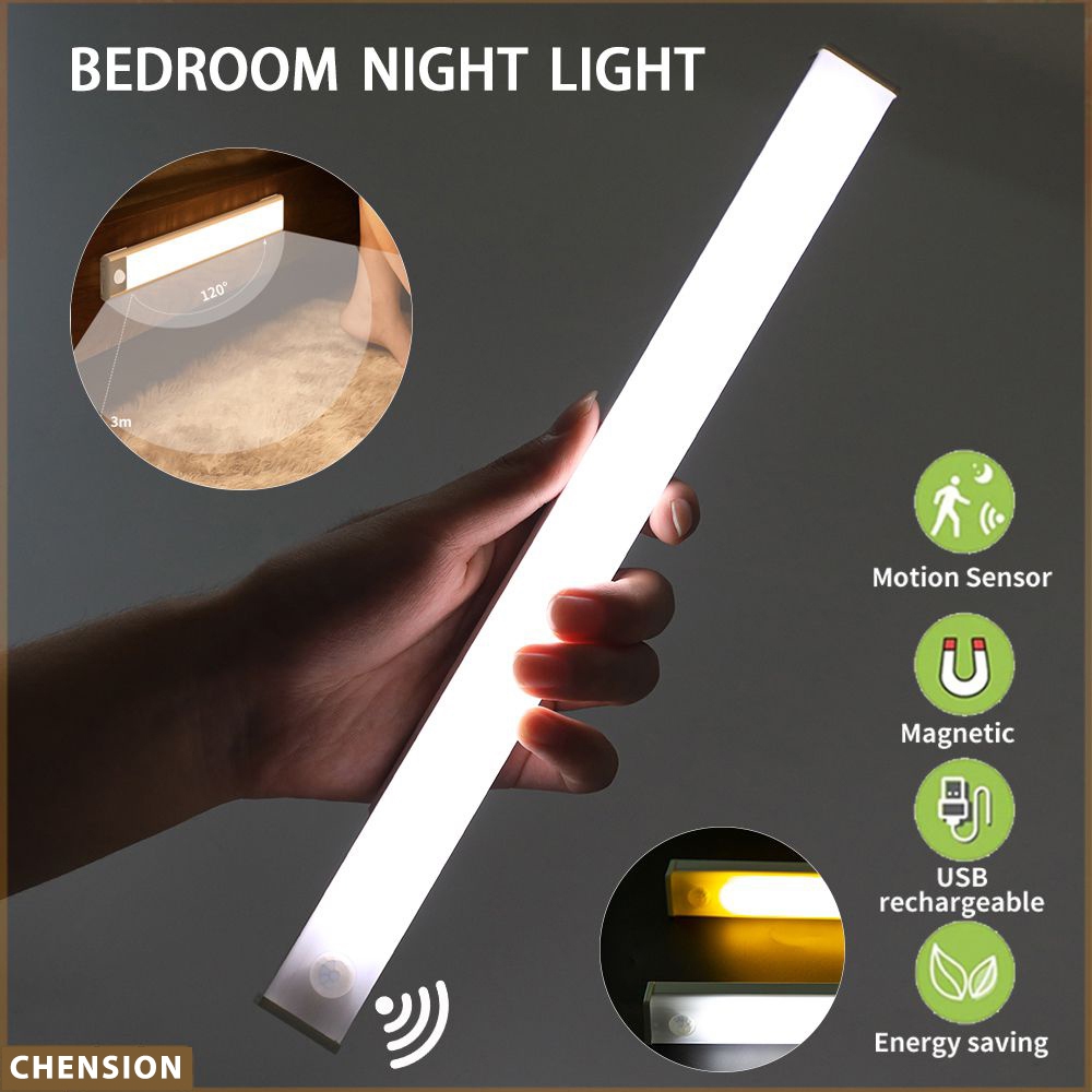 LED Night Light Motion Sensor Wireless USB Under Light For Kitchen Bedroom