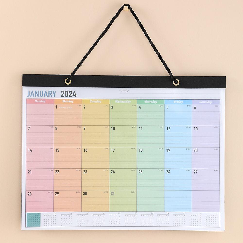 1 pc 2024 Colorful Monthly Wall Calendar Transparent Waterproof Cover ...