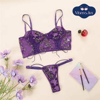 New Comfortable Wire Free Bra Set Lace Brassiere Thin Lingerie Embroider  Purple Women Underwear Set Sexy Bras Deep V Temptation - Bra & Brief Sets -  AliExpress