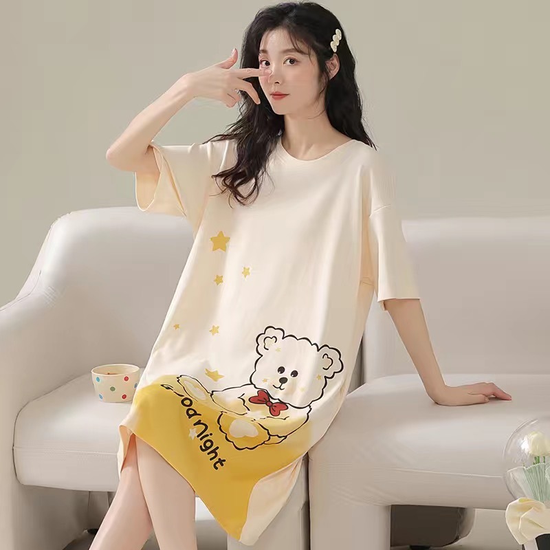 M 5xl Summer Thin Night dress Women Short Sleeve pyjamas 2024 New Style Loose Large Size Student Pajamas Maternity Dress Homewear