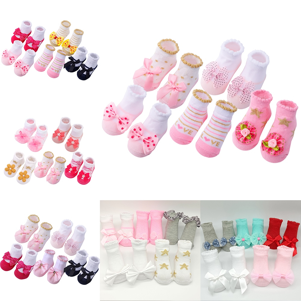 5 Pairs/Set Newborn Baby Socks Girl Baby Socks Cute Cartoon Bow ...