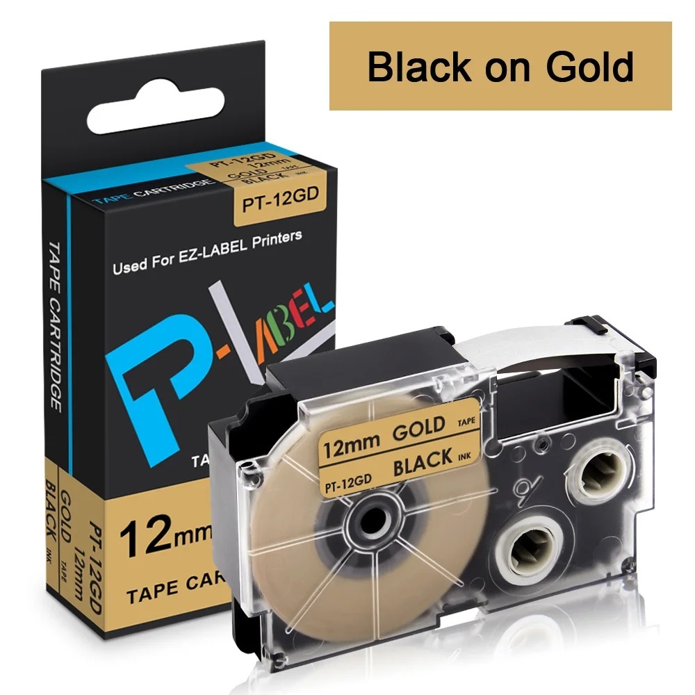 Comaptible Casio Label It Tape XR12GD XR12GD 12mm 1/2'' Black on Gold