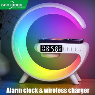 2023 Hot G-shaped Atmosphere LED Night Light BT Speaker Music Lamp Alarm  Clock Smart Light With 15W Wireless Charger