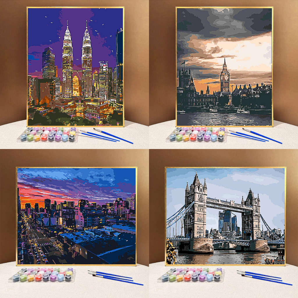 DROFE / Paint By Numbers / night city buildings / Digital Oil Painting