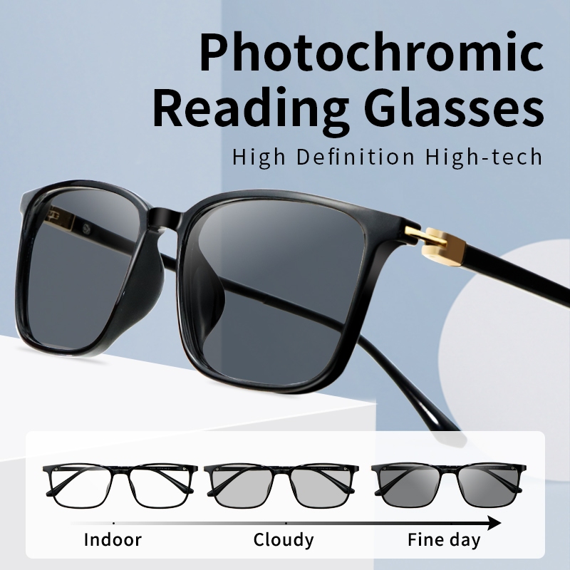 2024 New Photochromic Reading Glasses for Men Square Presbyopia
