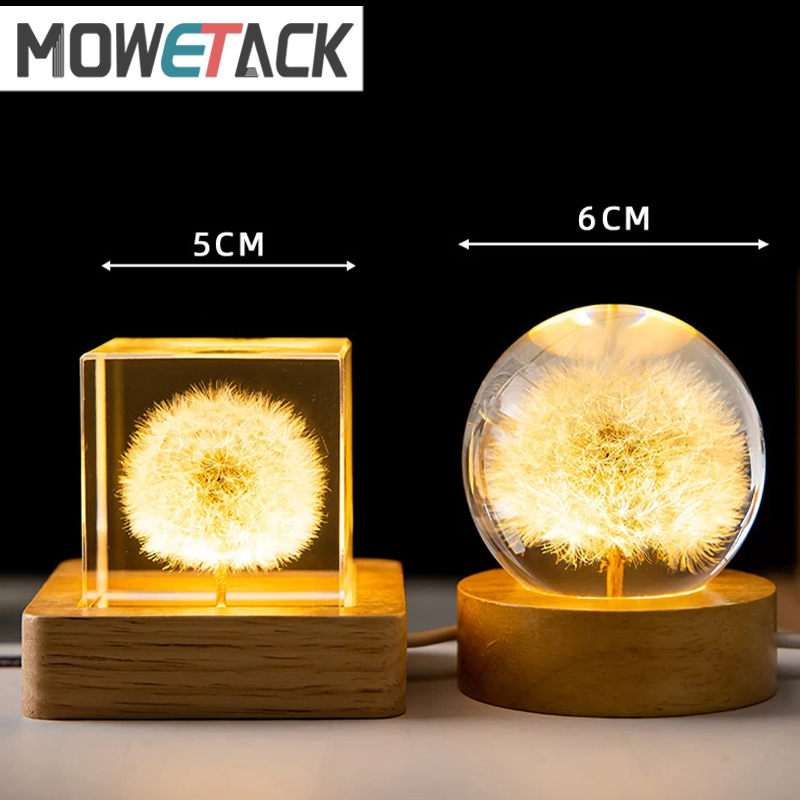 5cm 6cm Dandelion Ball Luminous 3D Dandelion Crystal Ball Beech Wood ...