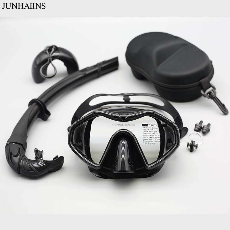 JUNHAIINS Snorkeling Set AntiFog Silicone Tempered Glass Diving Mask