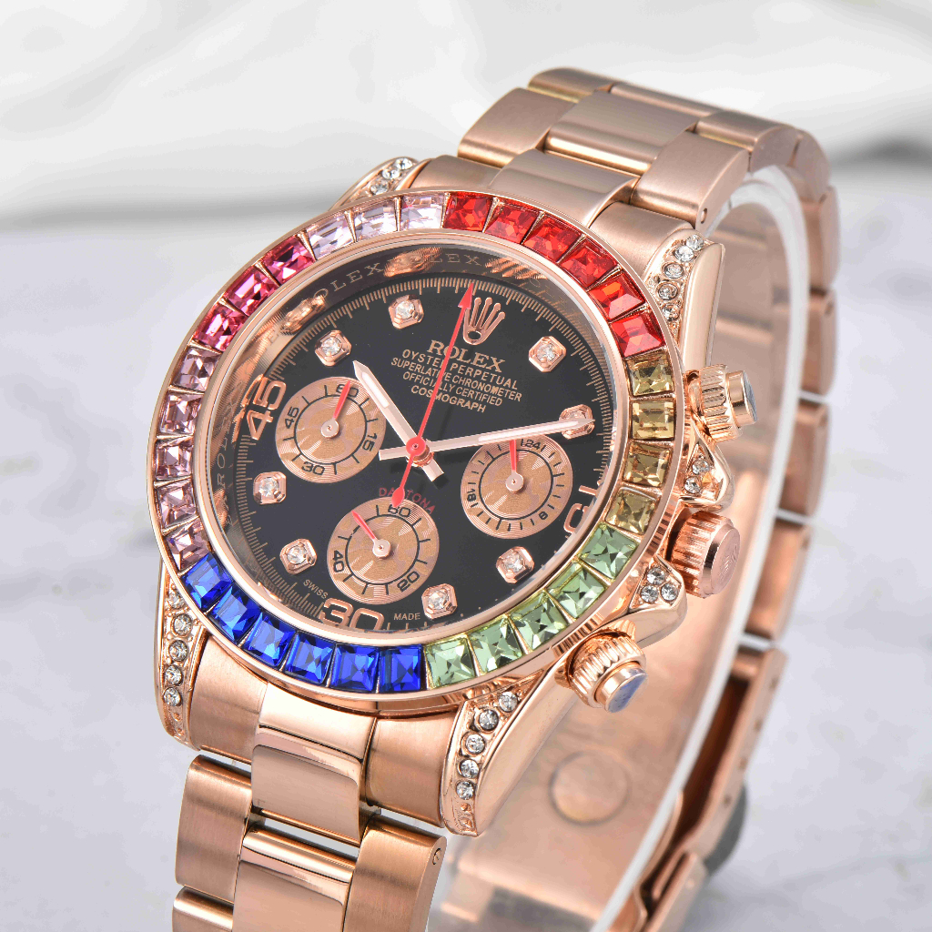 Rolex t New Style Rainbow Di Wrist Watch Luxury Fashion Watch Diamond-studded  Premium Dial | Shopee Singapore