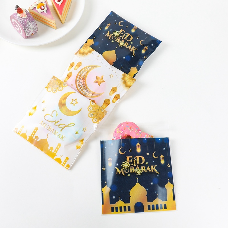 50pcs Blue Eid Mubarak Candy Bags White Gold Sealed Bags Plastic OPP ...