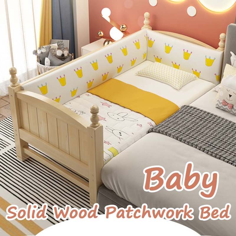 Solid Wood Baby Bed Baby Cot Newborn Crib Splicing Big Baby Bed With Guardrail Children Bed Free Customized Height size