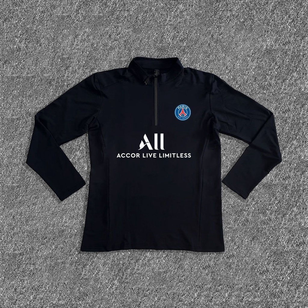 PSG Football Training Shirt for Men Long Sleeve Half zip Warm up T shirt Outdoor Sports Soccer Running Top Quick dry Brethable