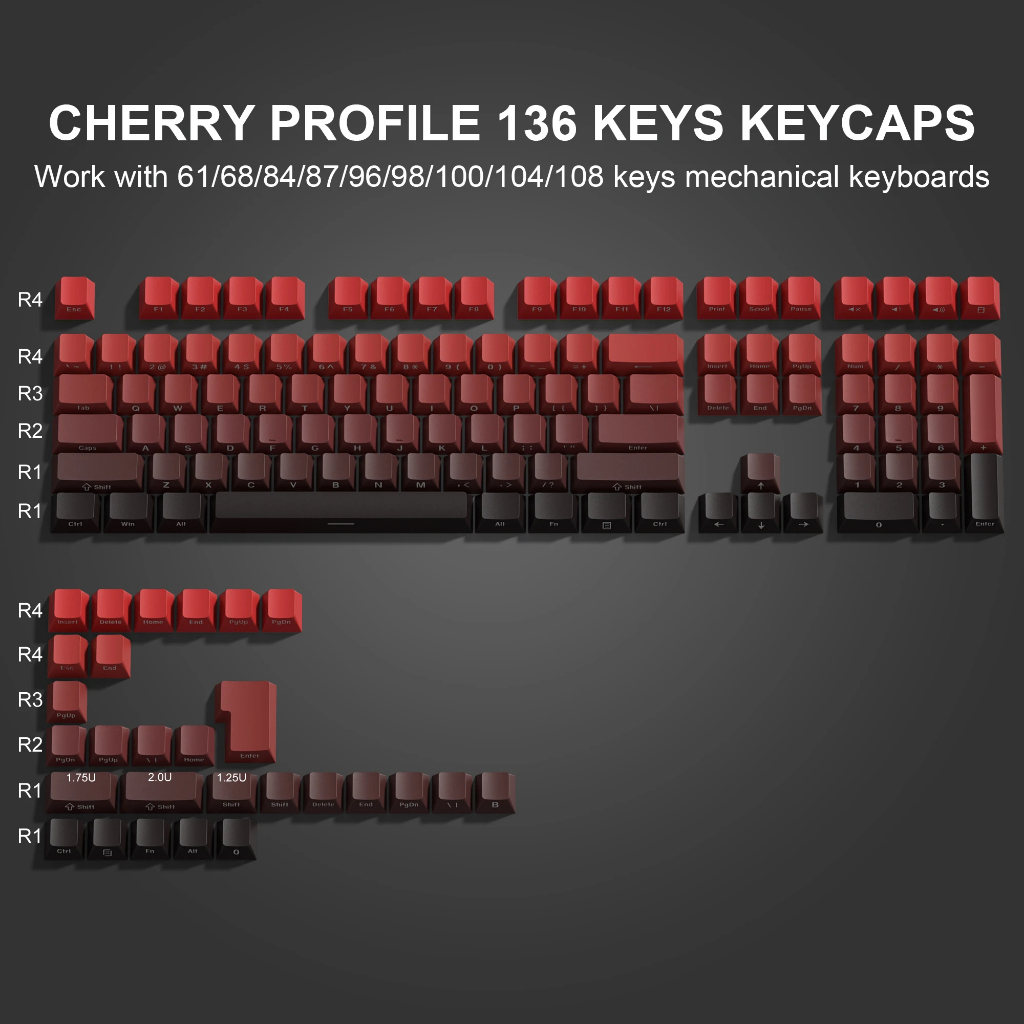 136 Keys Side Printed Keycaps Lucky Gradient Red Cherry Profile Key Cap ...