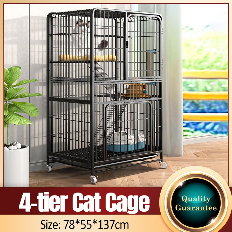 [SG spot goods] Pet Cat Cage Cat villa Indoor Large Free Space black Crate with Tray Pet Playpen