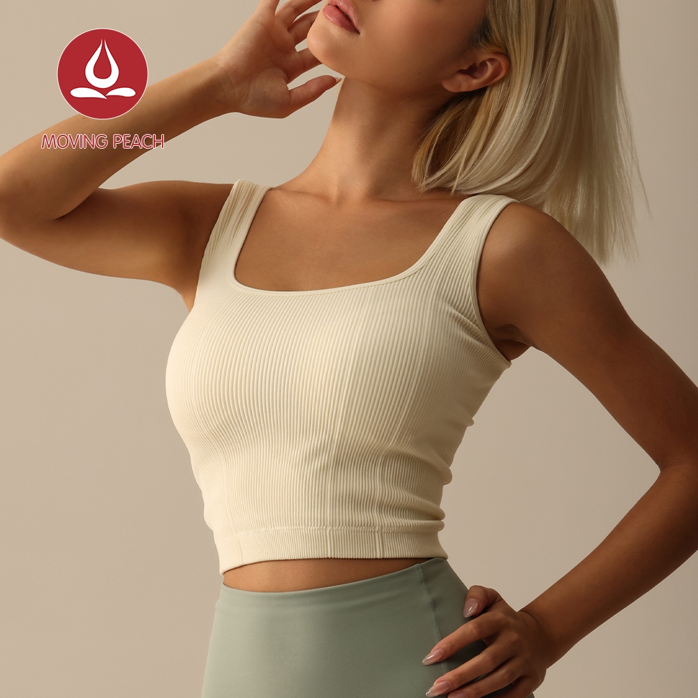 MOVING PEACH Fall/Winter Women Sports Tank Top Bra Top Ribbed