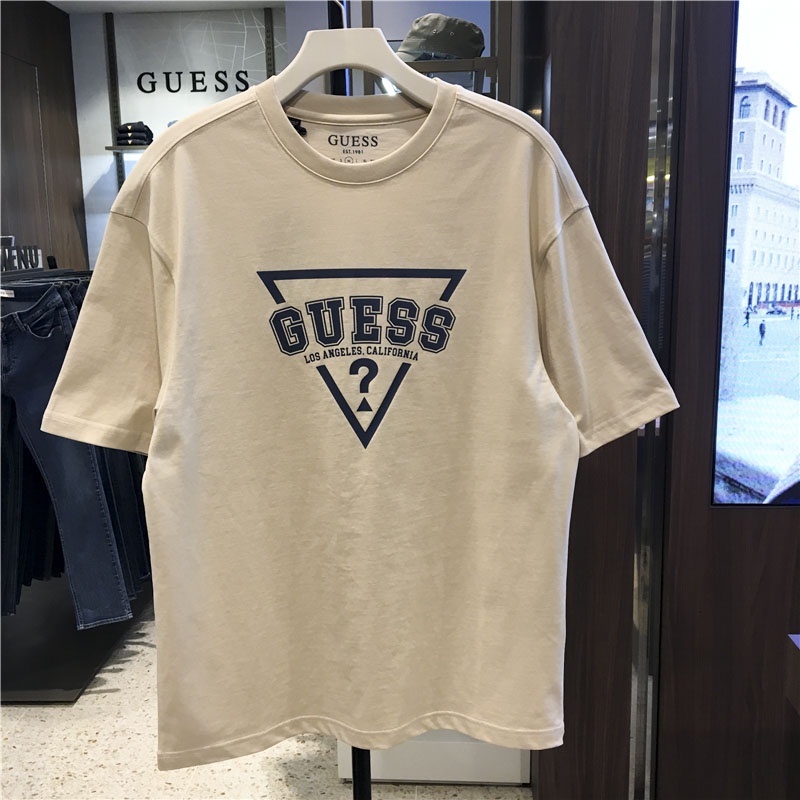 Guess New Round Neck T shirt Short Sleeve Triangle Fashion Men and Women S38J4 Shopee Singapore