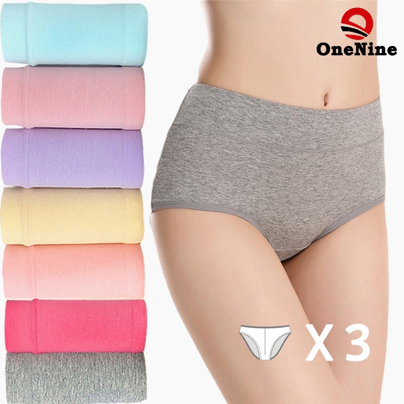 3 Piece Ladies Briefs Cotton Panties Medium Waist Plus Size Panty Tummy Control Elastic Design 0340