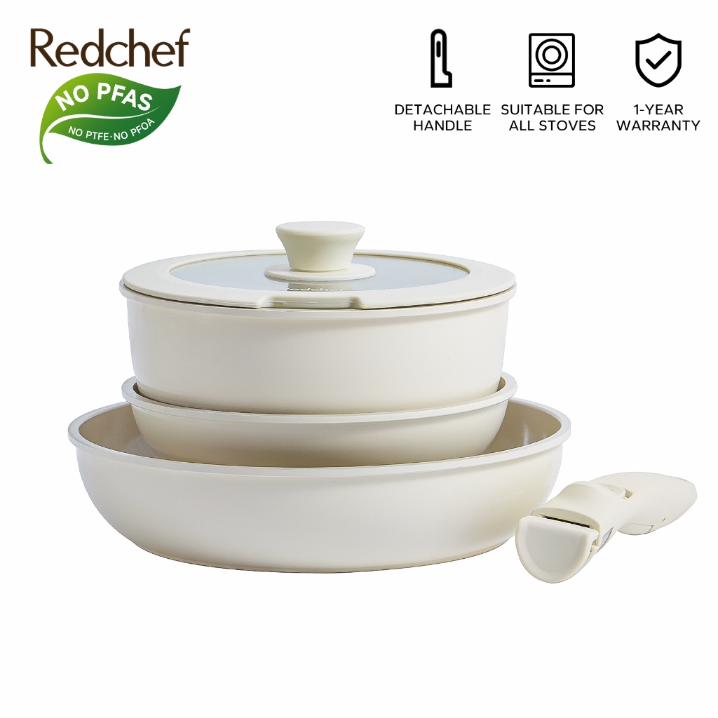 Redchef Nonstick Ceramic Rock Cookware Set Handle Removable 5Pcs No