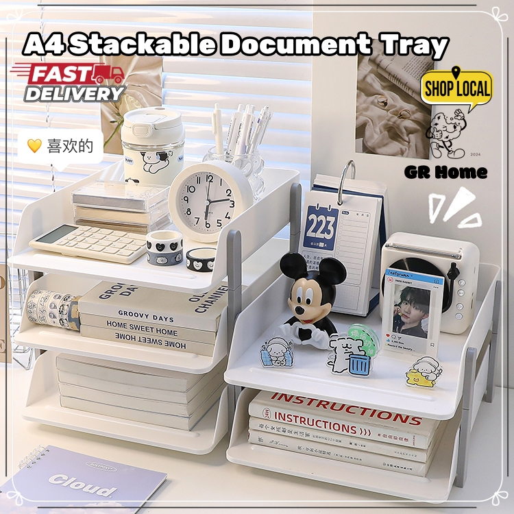 SG STOCK A4 Stackable Document Tray White/Clear Table Organiser/Multi ...