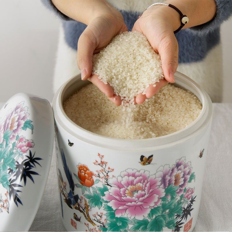 2.5/5/10 kg Ceramic Rice Pot with Lid Household Rice Bucket Rice Tank ...