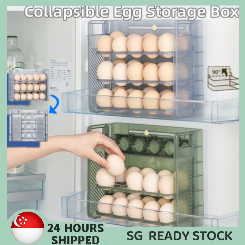 【SG READY STOCK】Collapsible 3 Layers Egg Storage Box Rack Flip Egg Box ...