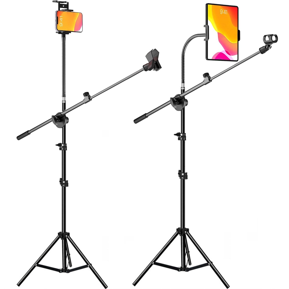 Boom Mic stand ，6 in 1 Microphone Stand Floor with Phone Holder Mic ...