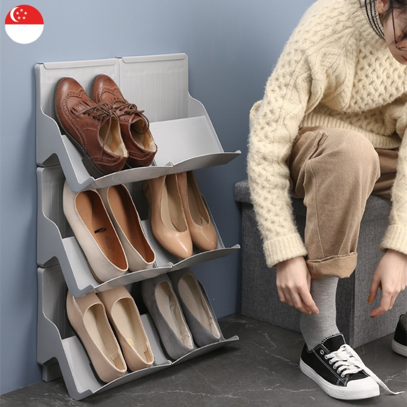 【SG Seller】Stackable Space Saving Shoe Storage Rack Simple Plastic ...