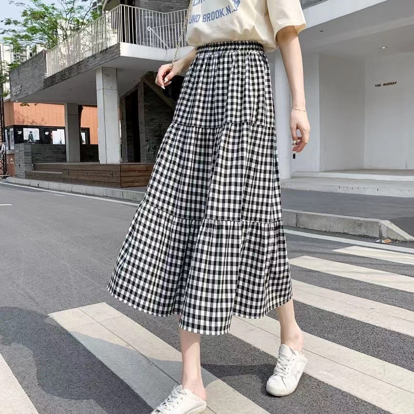 Korean Style Lace Plaid Skirt main image 0