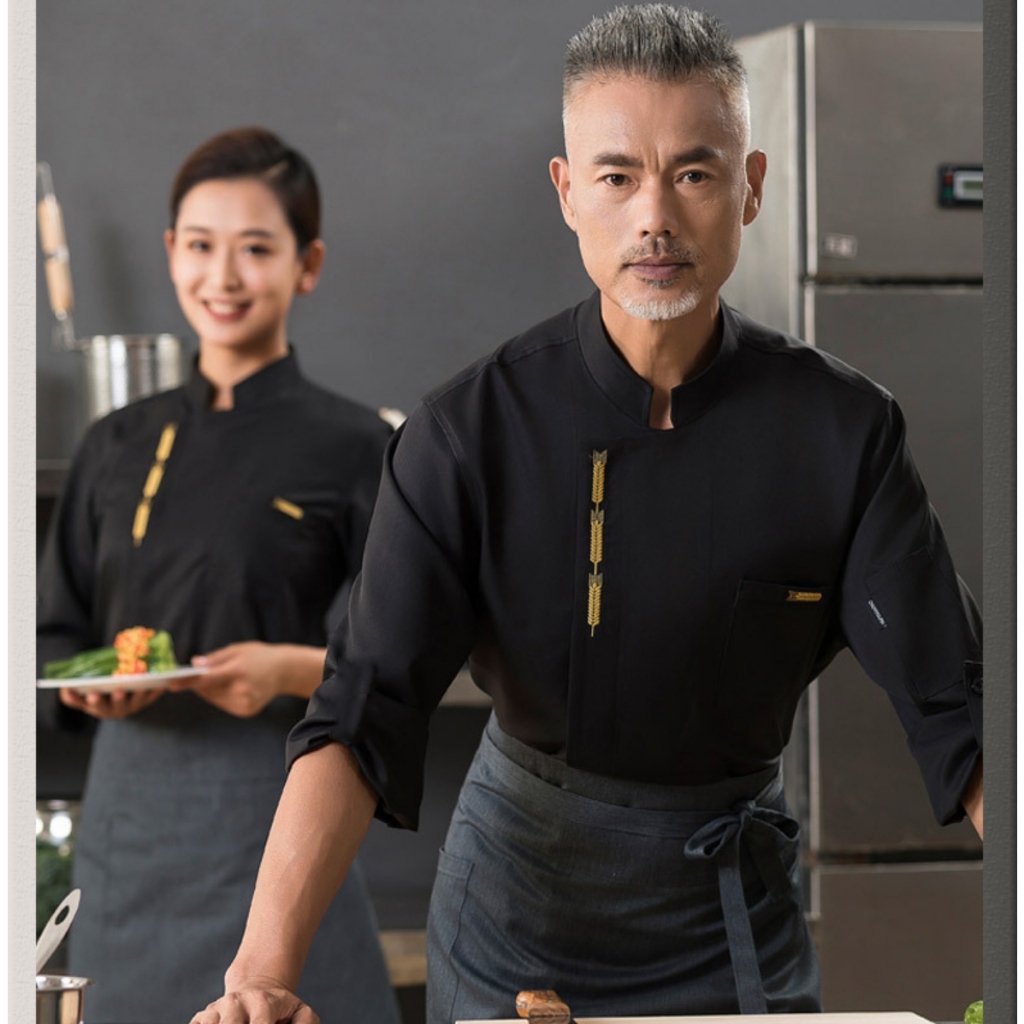 Ready Stock Chef uniform long-sleeved male anti-fouling work clothes ...