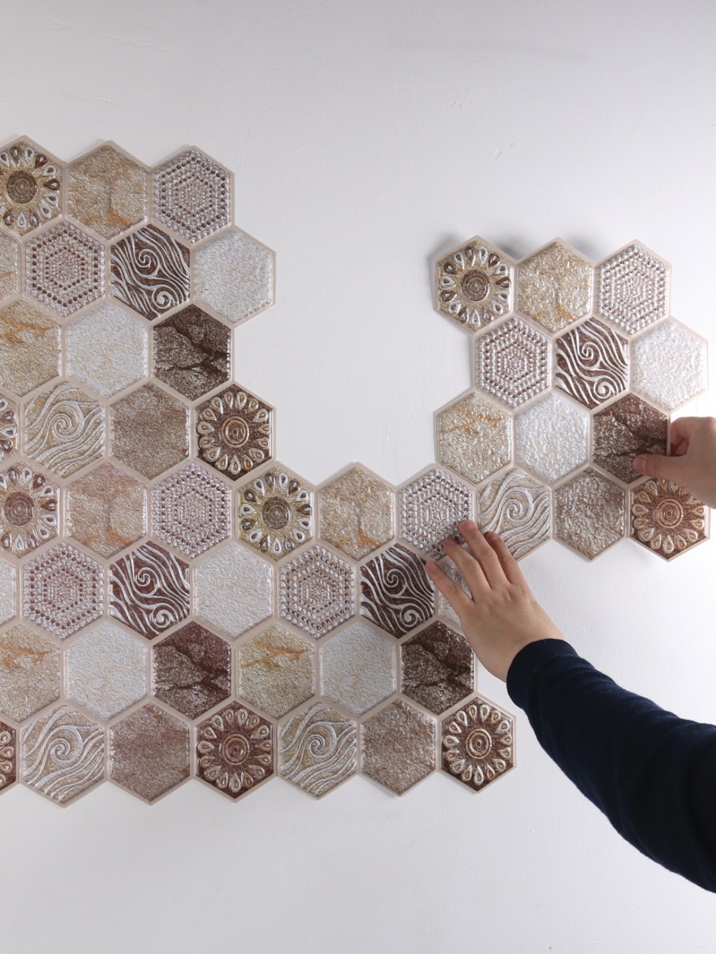 3D Wall Tile Stickers Self Adhesive 30x30cm Hexagon Bohemia PVC Back