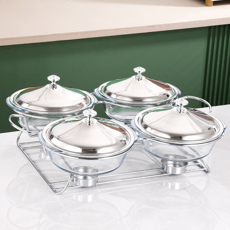 Four-compartment Glass Buffet Stove Heating Container Alcohol Stove Hot ...
